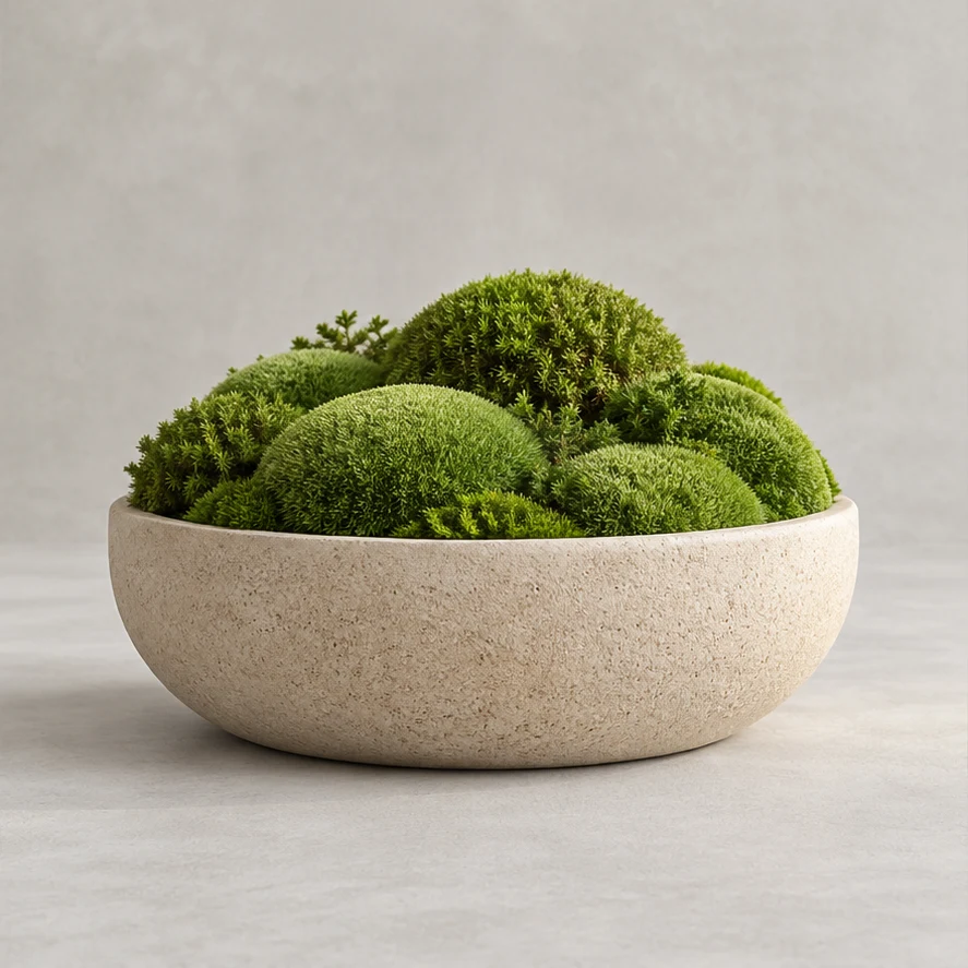 Stillness Artificial Moss Bowl in Sand pot